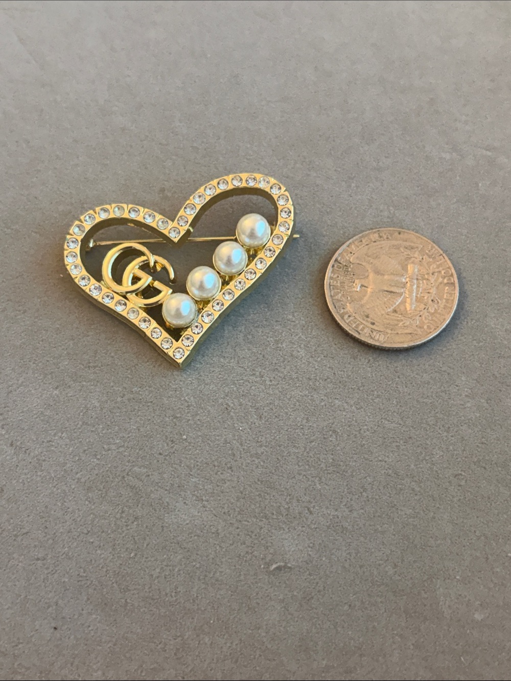 Gold Heart Pearl Crystal Brooch - Picture 3 of 3